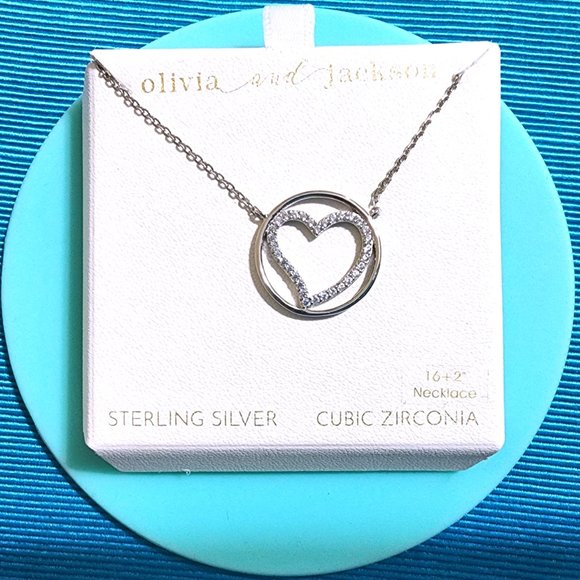 Olivia and Jackson Heart in a Circle Necklace Sterling Silver/Cubic Zirconia - Picture 11 of 15